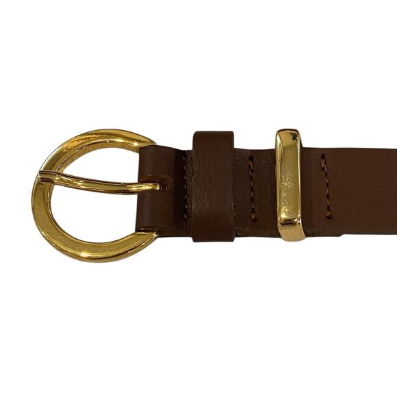 Streets Ahead Minny Belt Italian Leather Gold Tone Buckle USA Made Cognac Medium - Picture 2 of 6